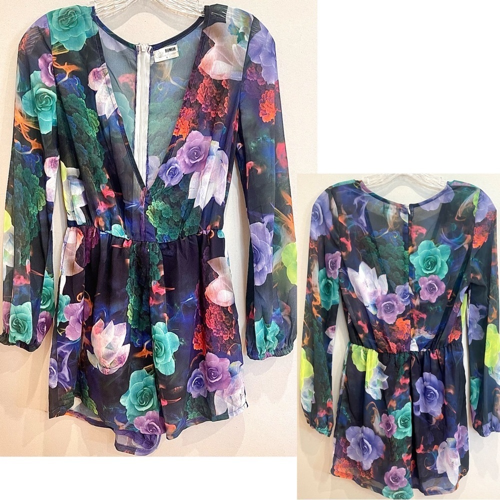 LF Floral rose V neck romper one piece chiffon material